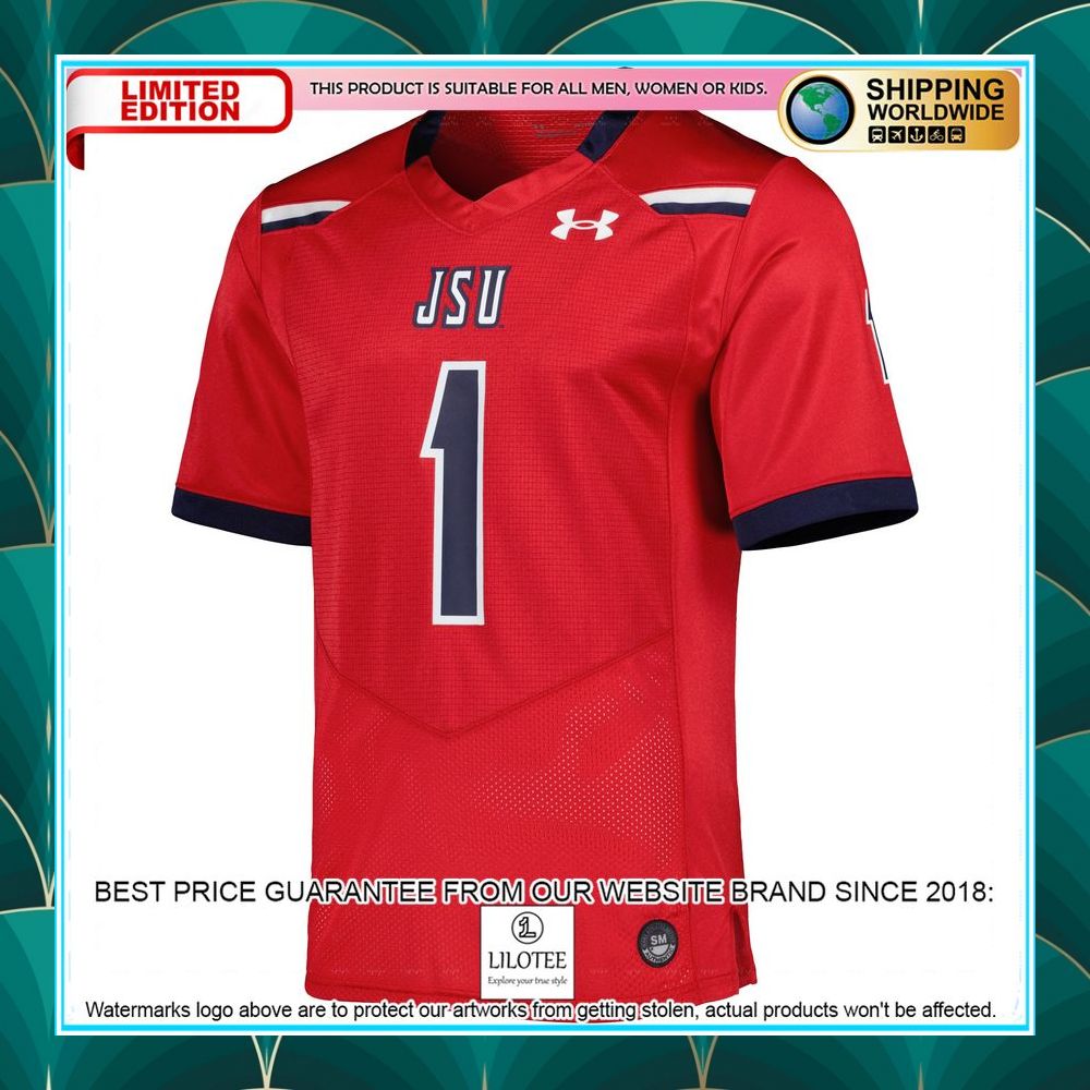 1 jackson state tigers under armour team wordmark red football jersey 2 247