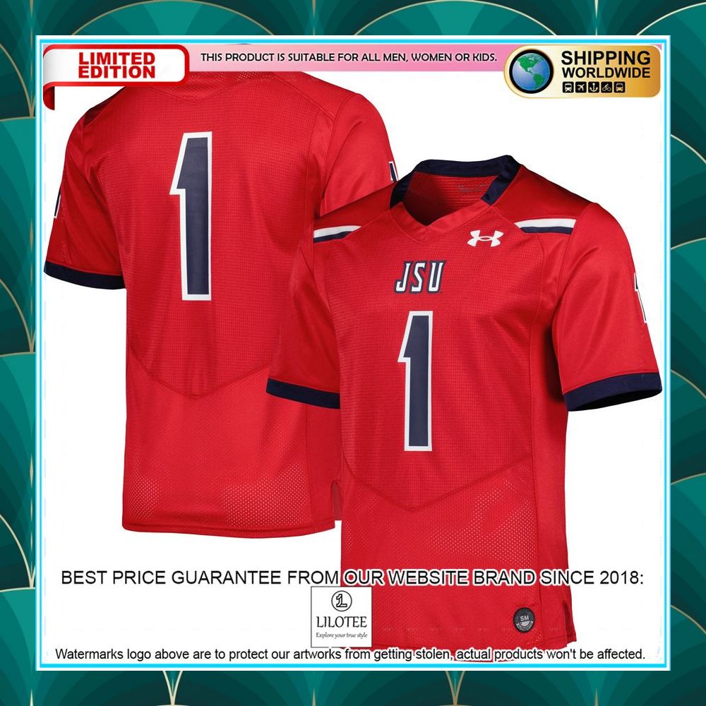1 jackson state tigers under armour team wordmark red football jersey 4 223