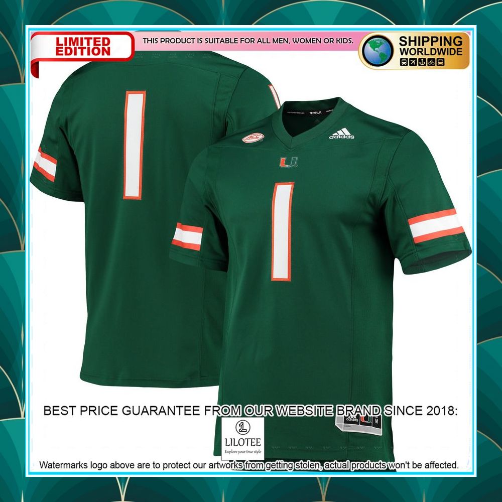 1 miami hurricanes adidas team premier green football jersey 1 820