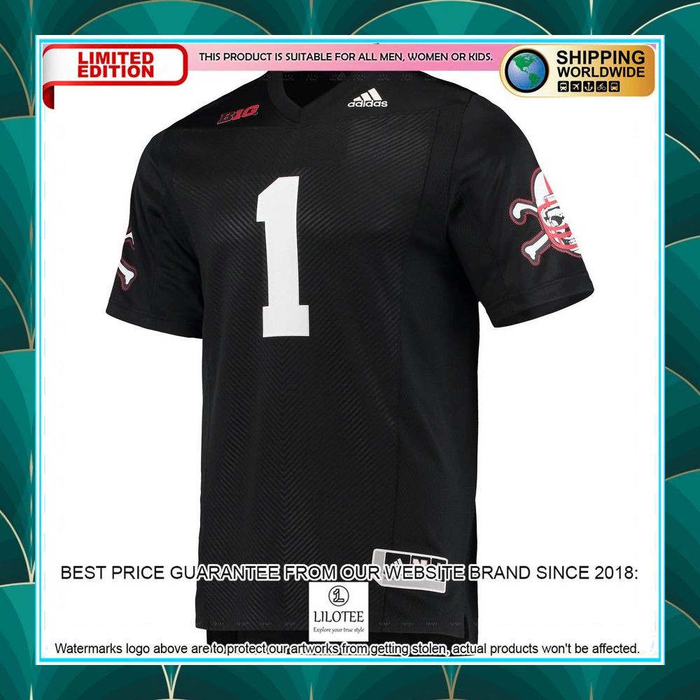 1 nebraska huskers adidas premier strategy black football jersey 2 449