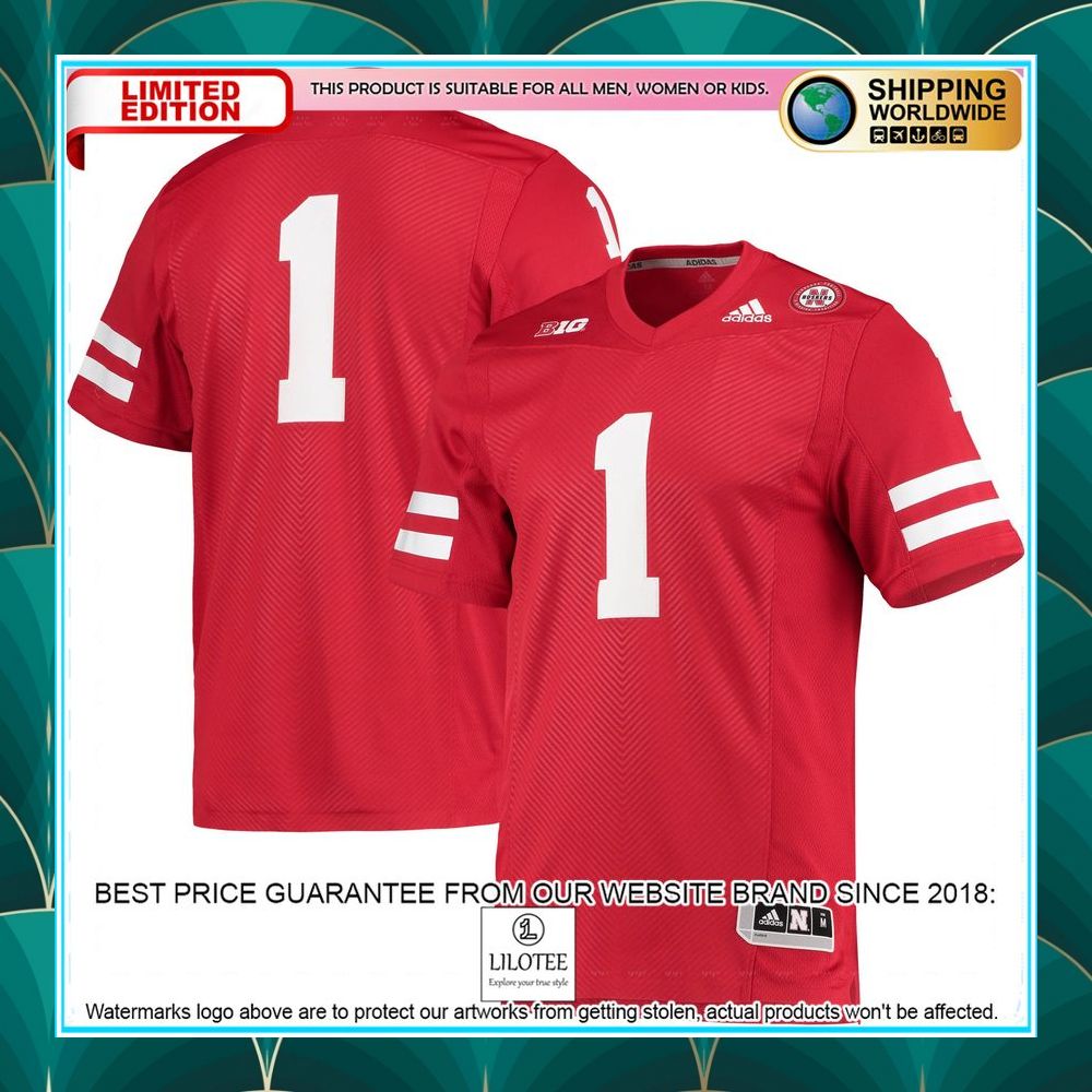 1 nebraska huskers adidas team premier scarlet football jersey 1 634