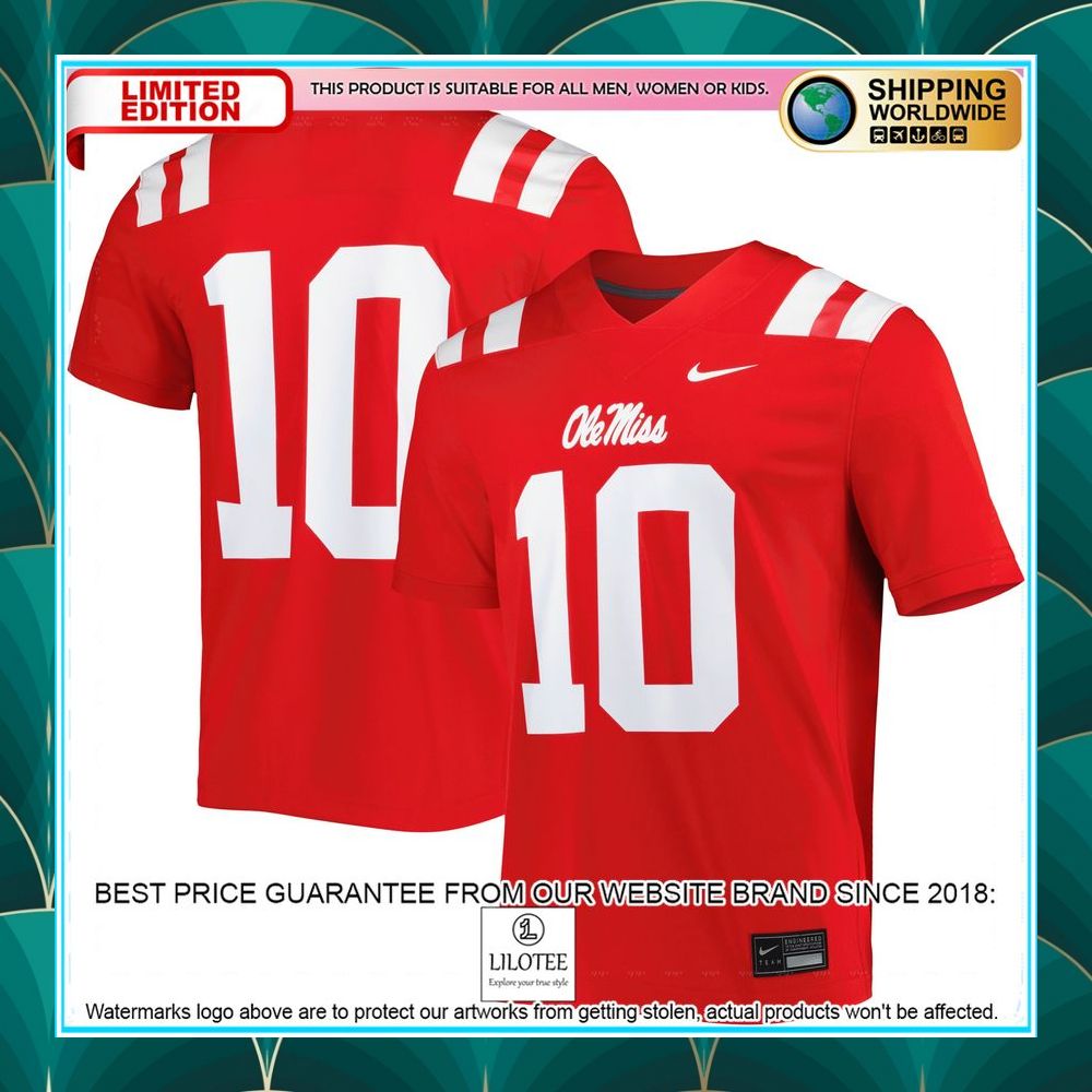10 ole miss rebels nike red football jersey 1 987