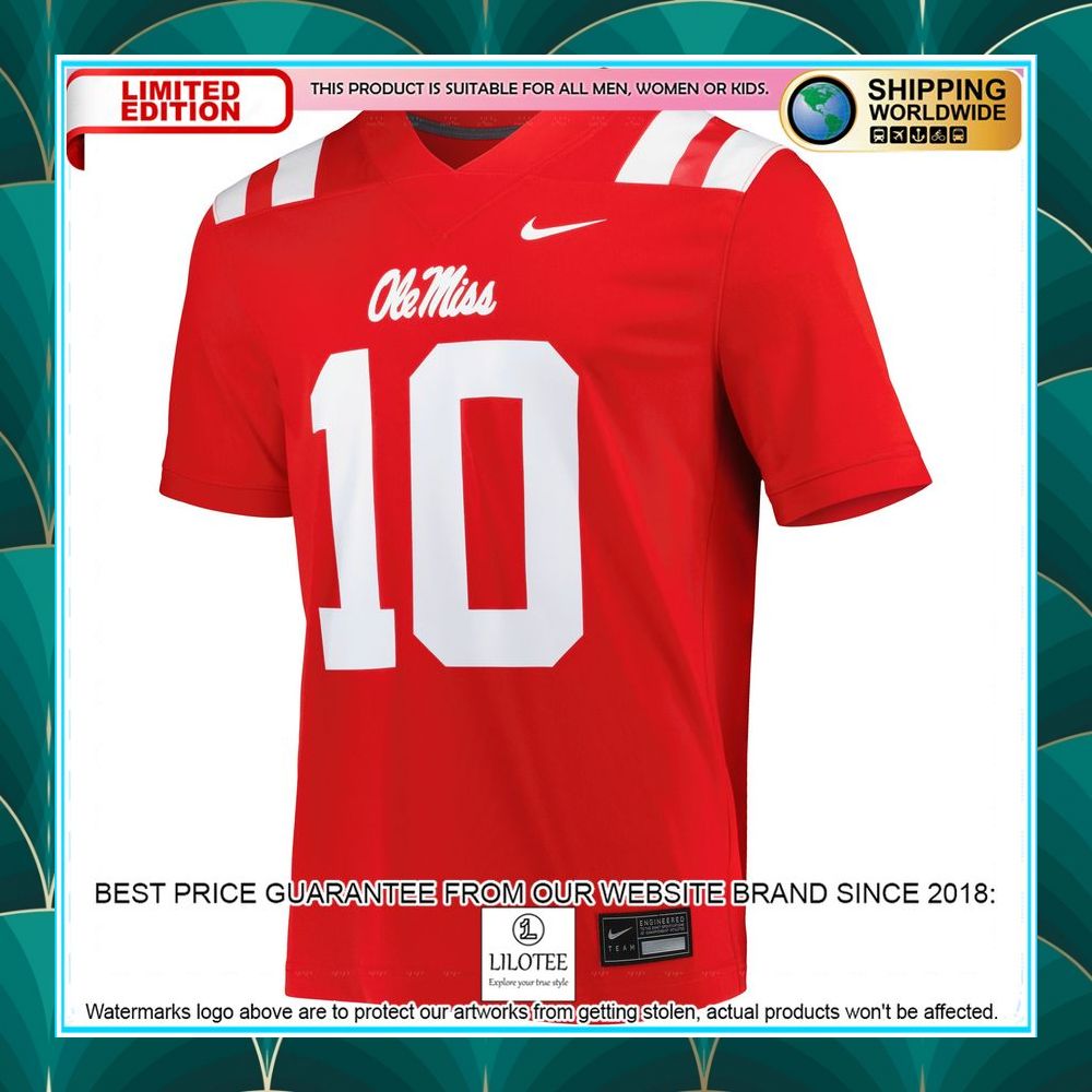 10 ole miss rebels nike red football jersey 2 900