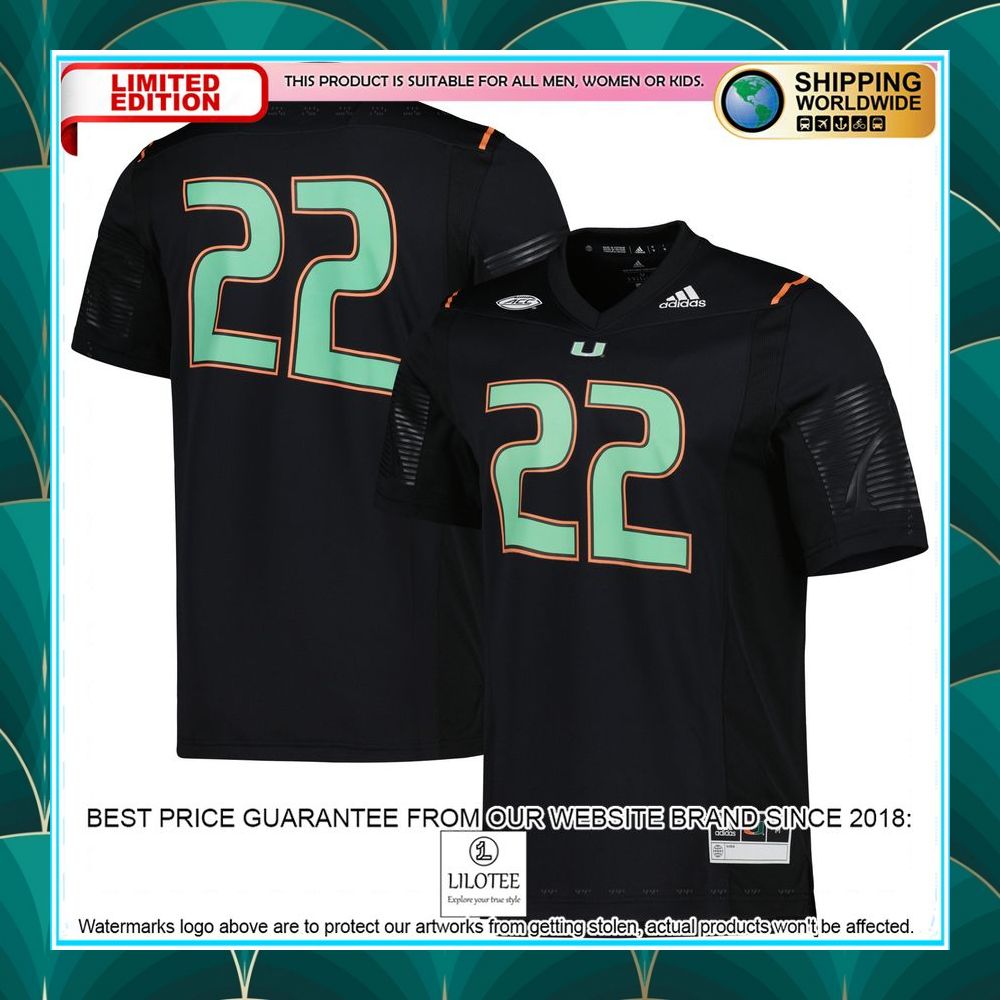 22 miami hurricanes adidas miami nights premier strategy black football jersey 1 805