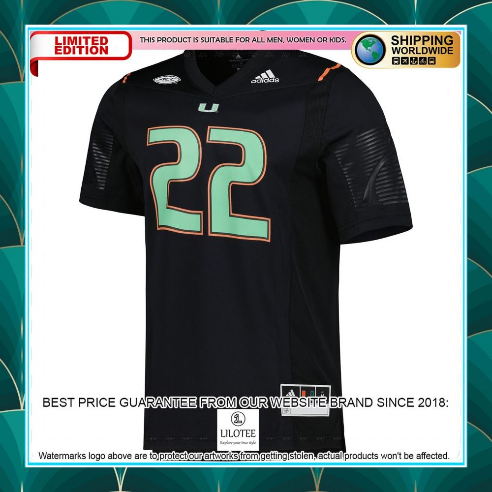 22 miami hurricanes adidas miami nights premier strategy black football jersey 2 13
