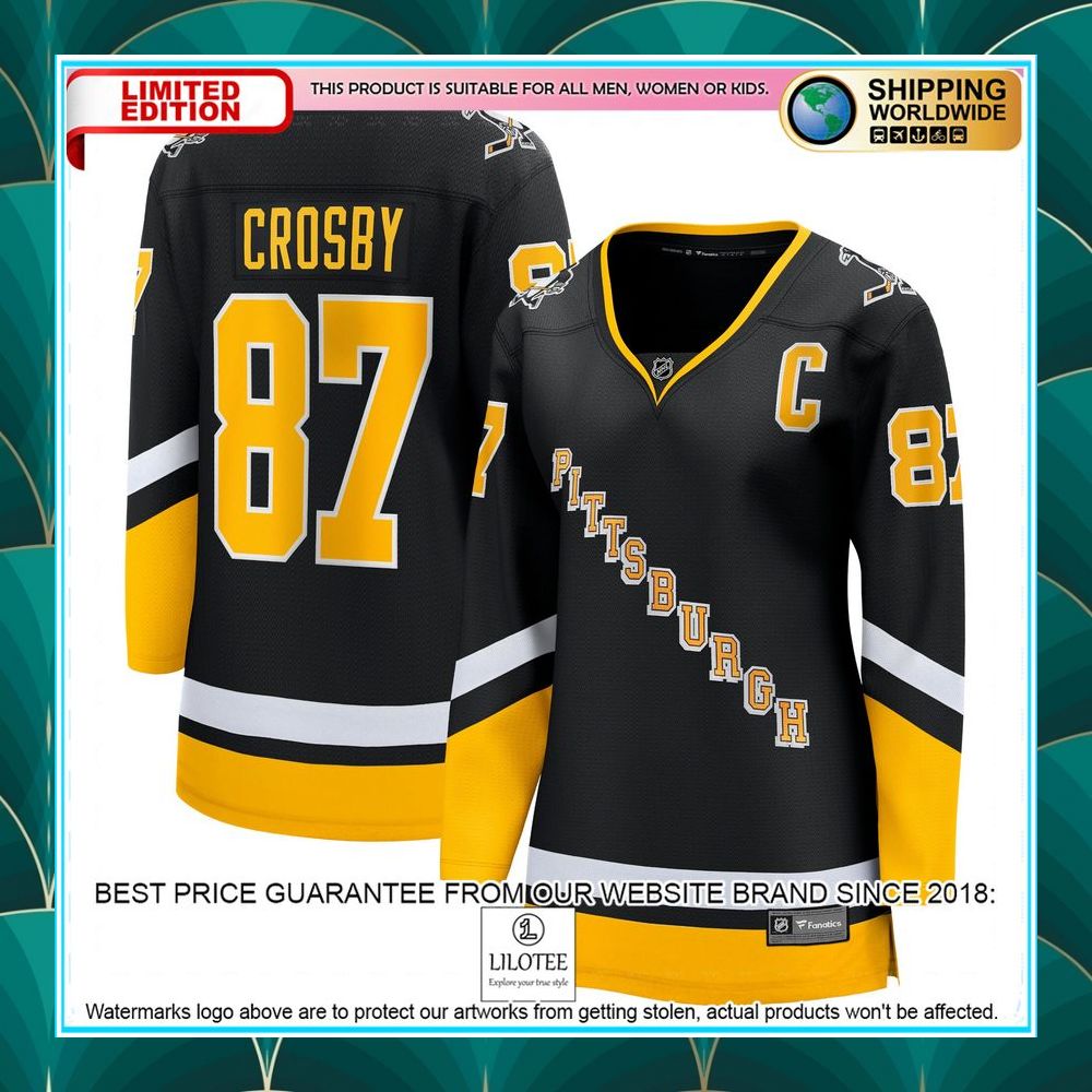 sidney crosby pittsburgh penguins womens 2021 22 alternate premier black hockey jersey 1 493