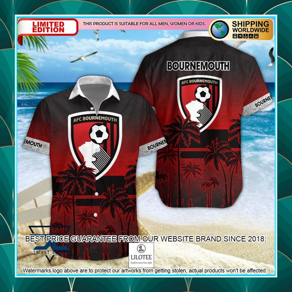 a f c bournemouth palm tree black hawaiian shirt shorts 1 397