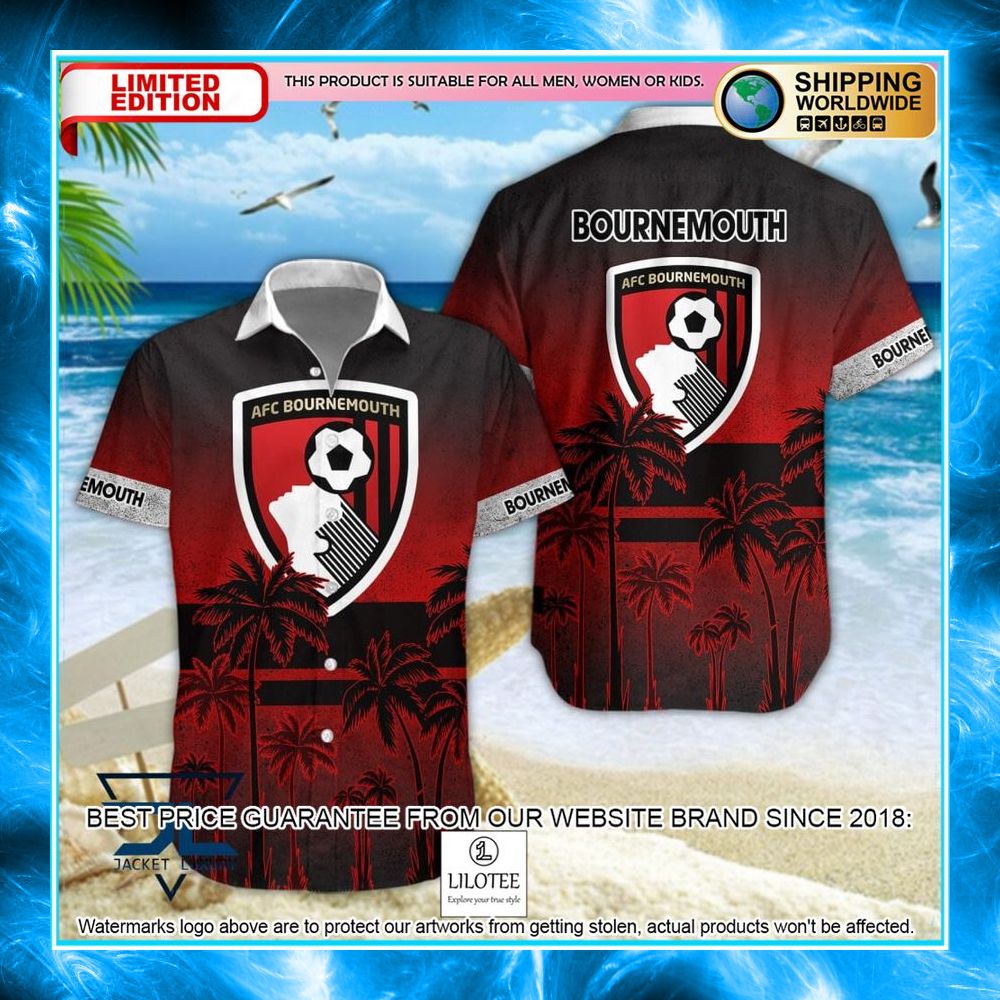 a f c bournemouth palm tree black hawaiian shirt shorts 1 681