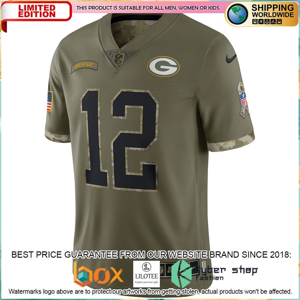 aaron rodgers green bay packers nike 2022 salute to service olive football jersey 2 844