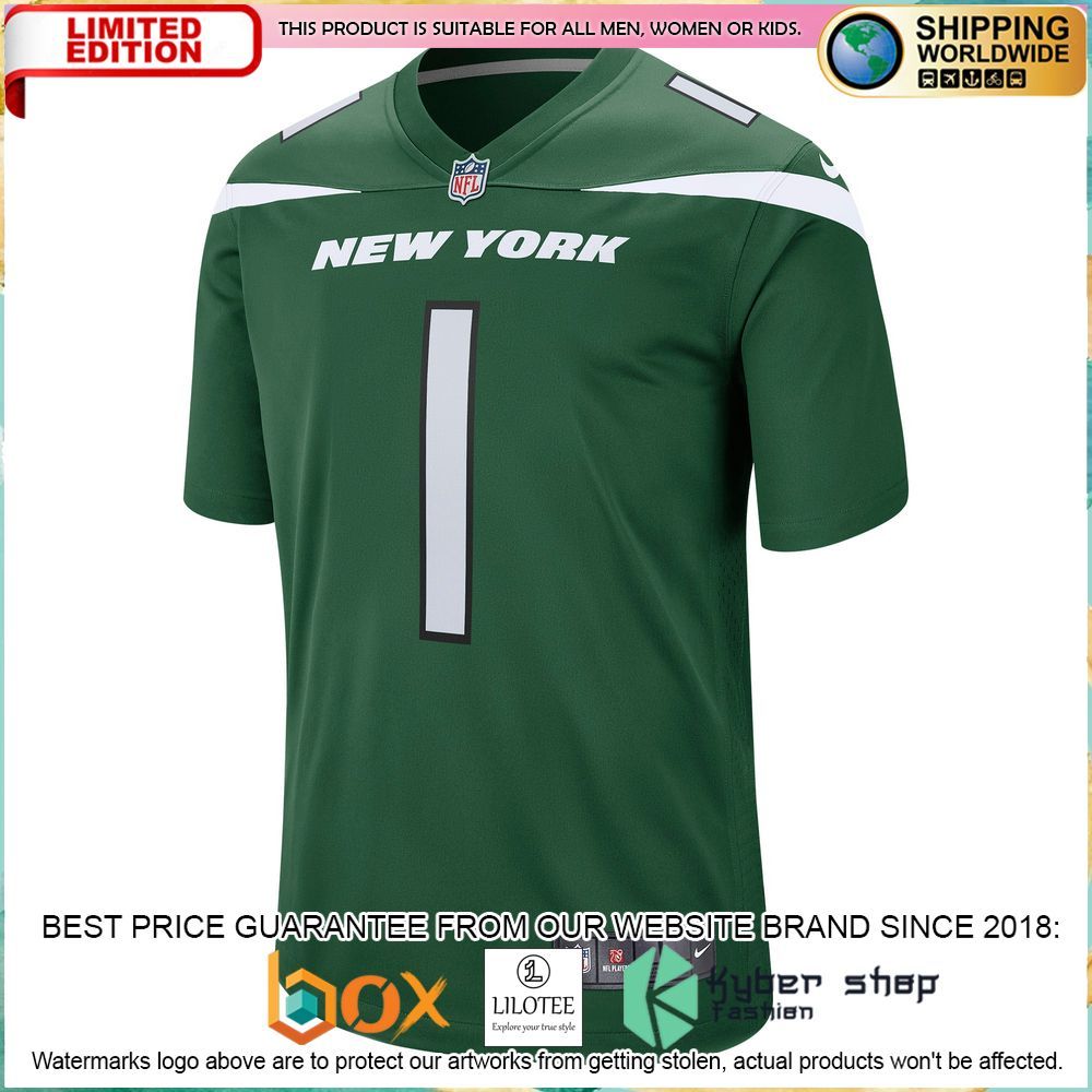 ahmad sauce gardner new york jets nike 2022 nfl draft first round pick gotham green football jersey 2 91
