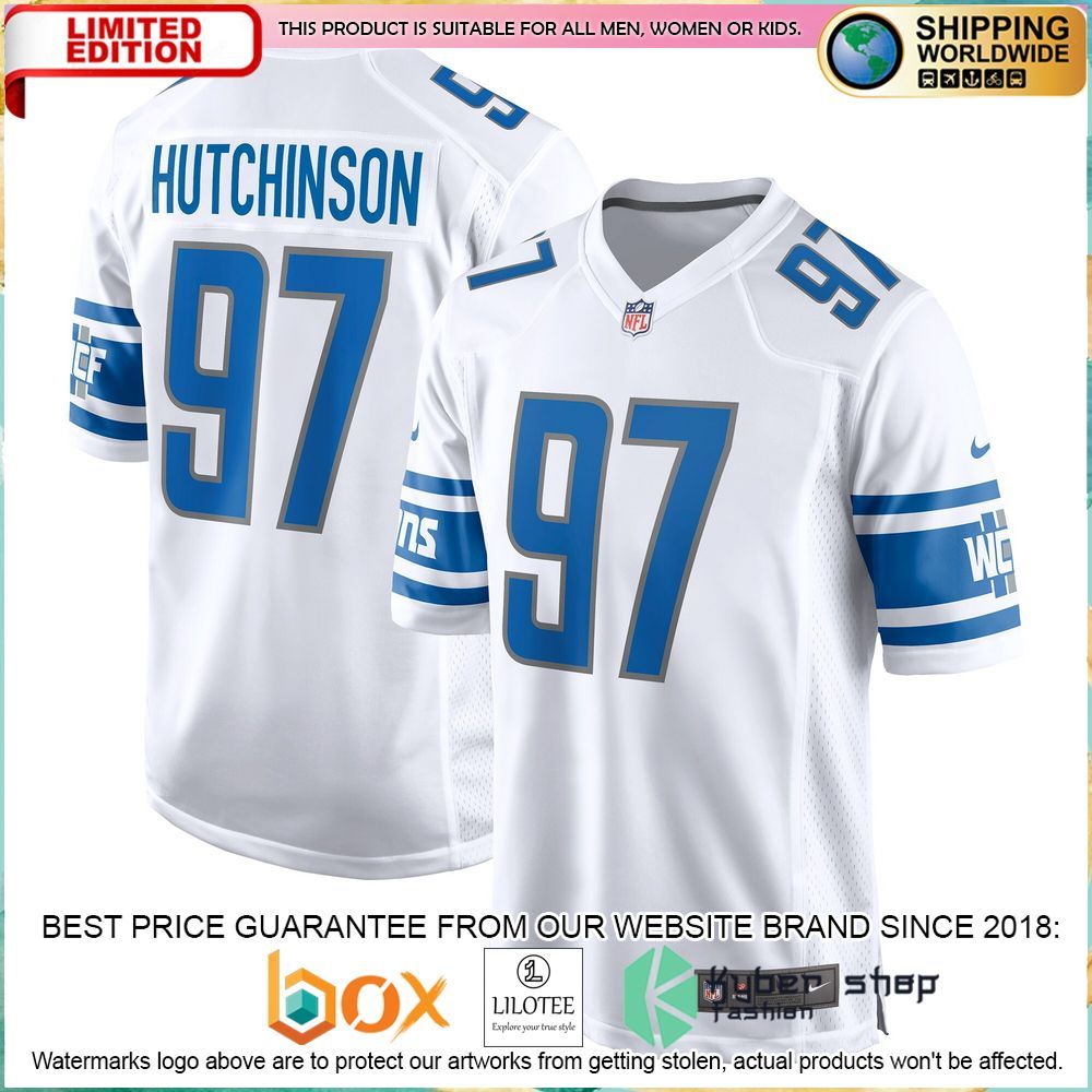 aidan hutchinson detroit lions nike 2022 nfl draft first round pick white football jersey 1 336