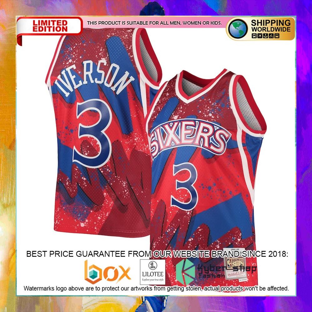 allen iverson philadelphia 76ers 1996 97 red basketball jersey 1 25