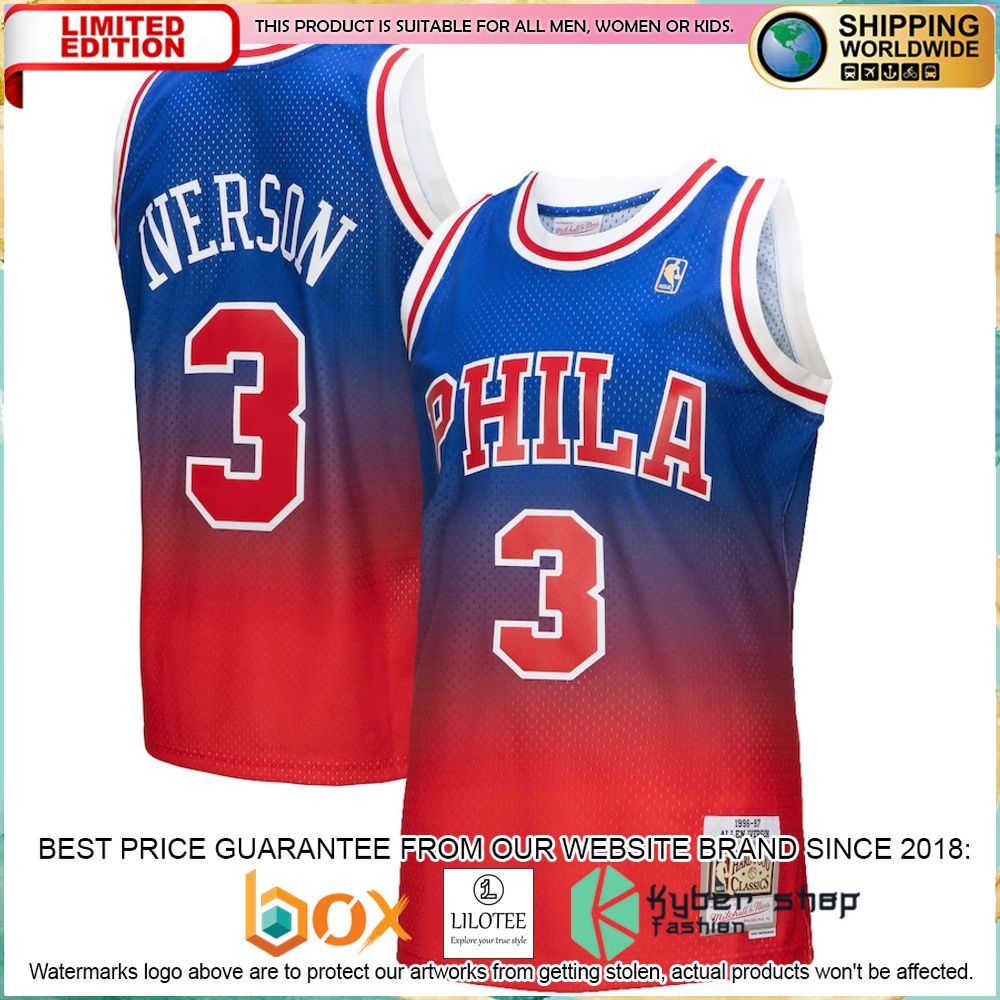 allen iverson philadelphia 76ers mitchell ness 1996 97 red royal basketball jersey 1 953
