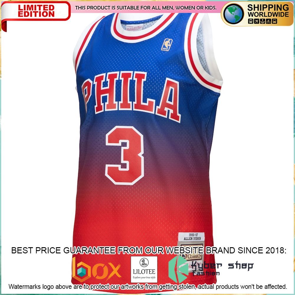allen iverson philadelphia 76ers mitchell ness 1996 97 red royal basketball jersey 2 324