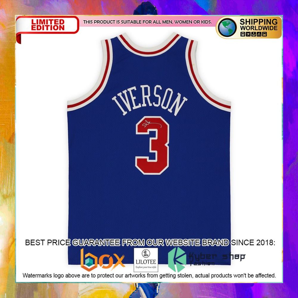 allen iverson philadelphia 76ers royal blue 1996 1997 basketball jersey 2 594