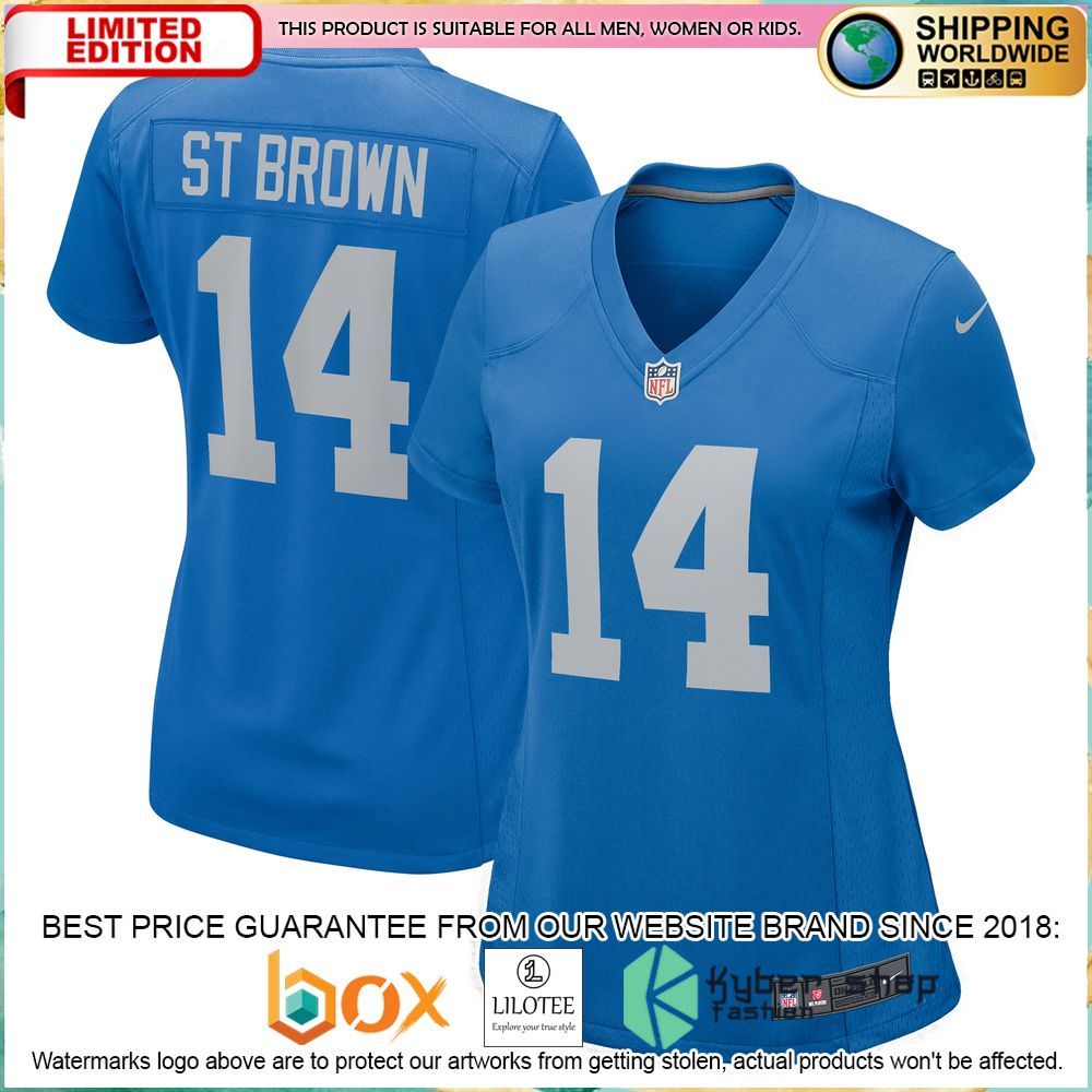 amon ra st brown detroit lions nike womens blue football jersey 1 666