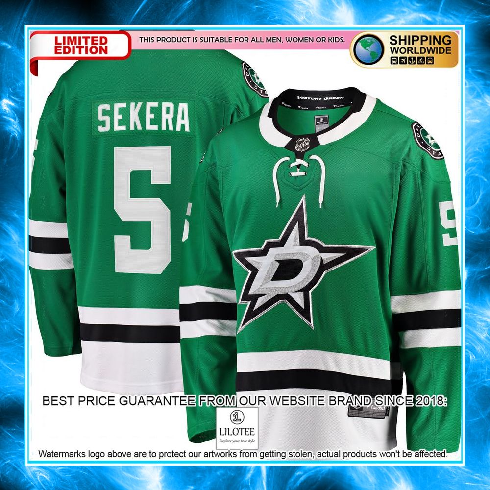 andrej sekera dallas stars kelly green hockey jersey 1 450