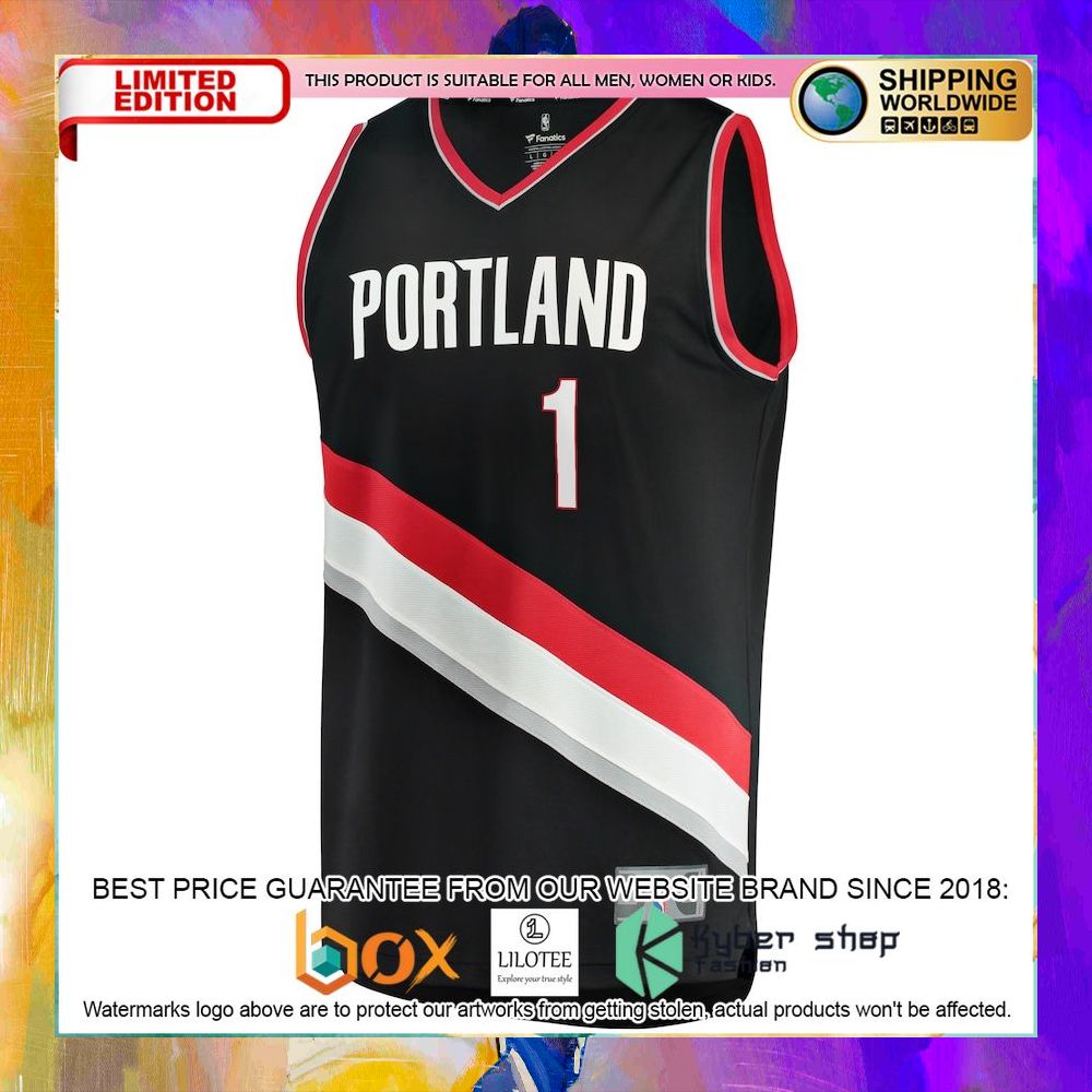 anfernee simons portland trail blazers black basketball jersey 2 588