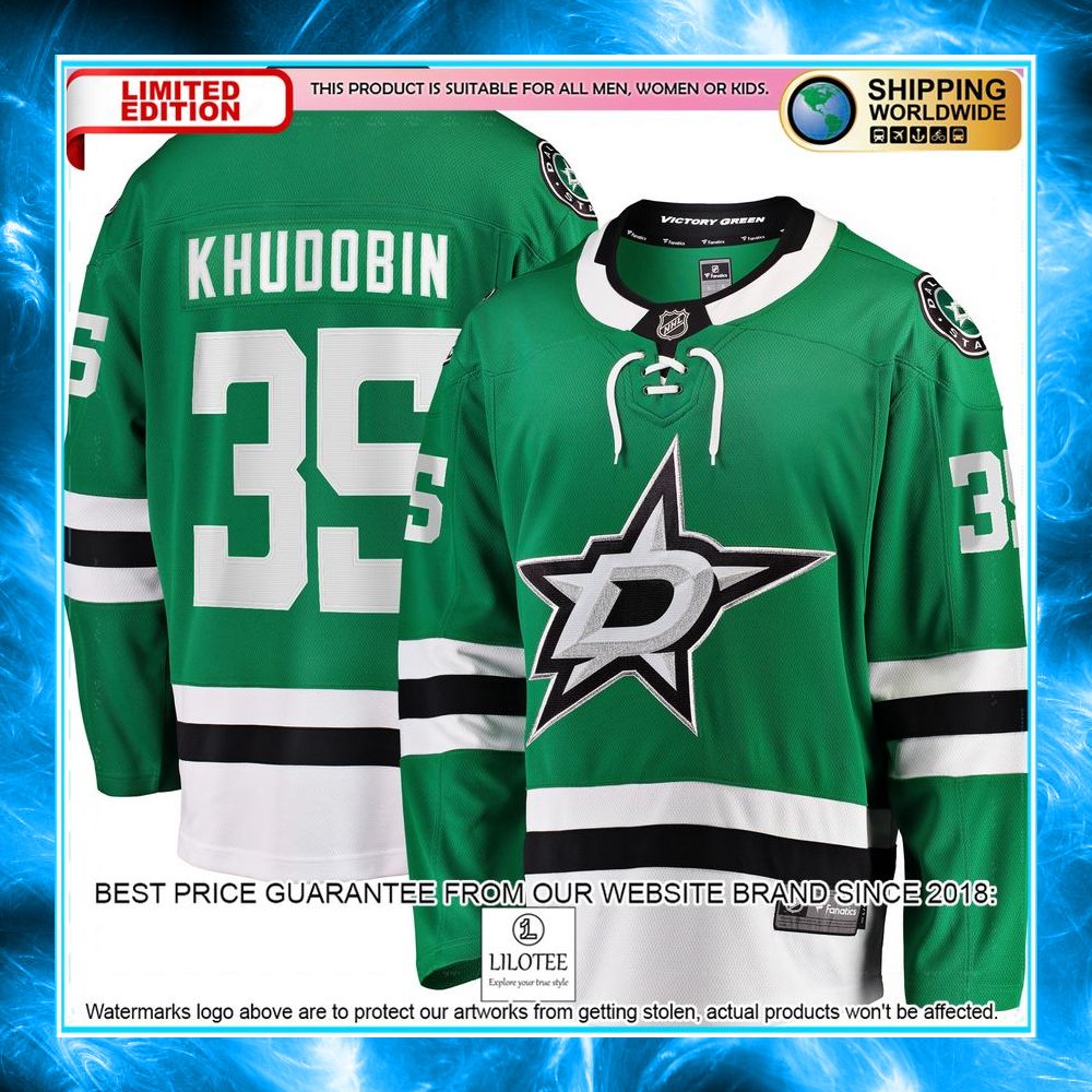 anton khudobin dallas stars kelly green hockey jersey 1 153