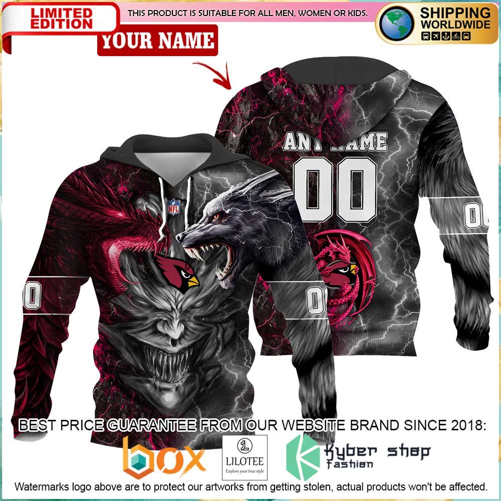 arizona cardinals demon face dragon wolf personalized hoodie pant 2 250