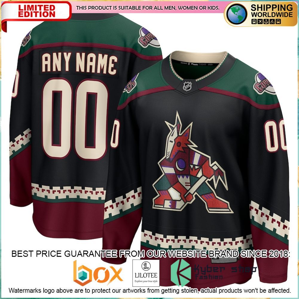 arizona coyotes fanatics branded 2021 22 home custom black hockey jersey 1 120