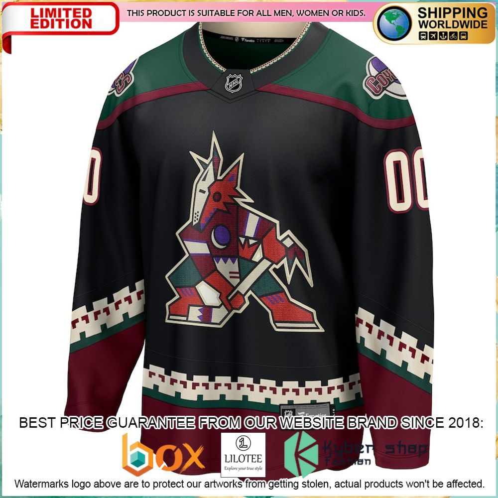 arizona coyotes fanatics branded 2021 22 home custom black hockey jersey 2 439