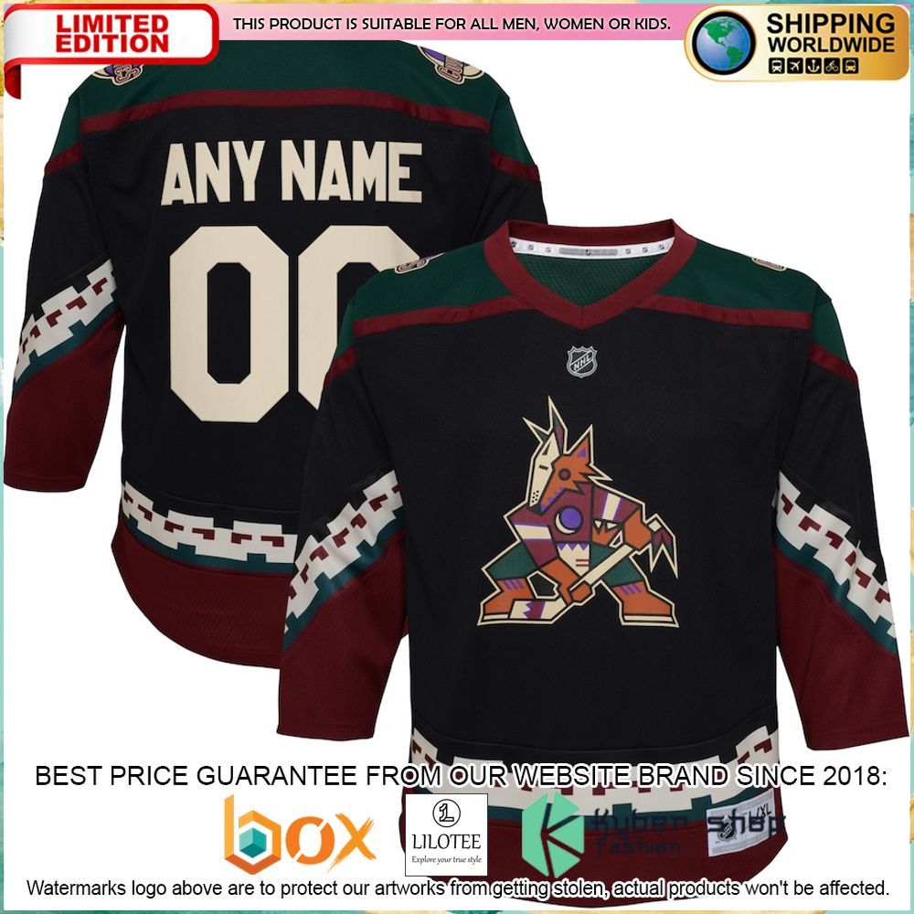 arizona coyotes infant 2021 22 home replica custom black hockey jersey 1 498