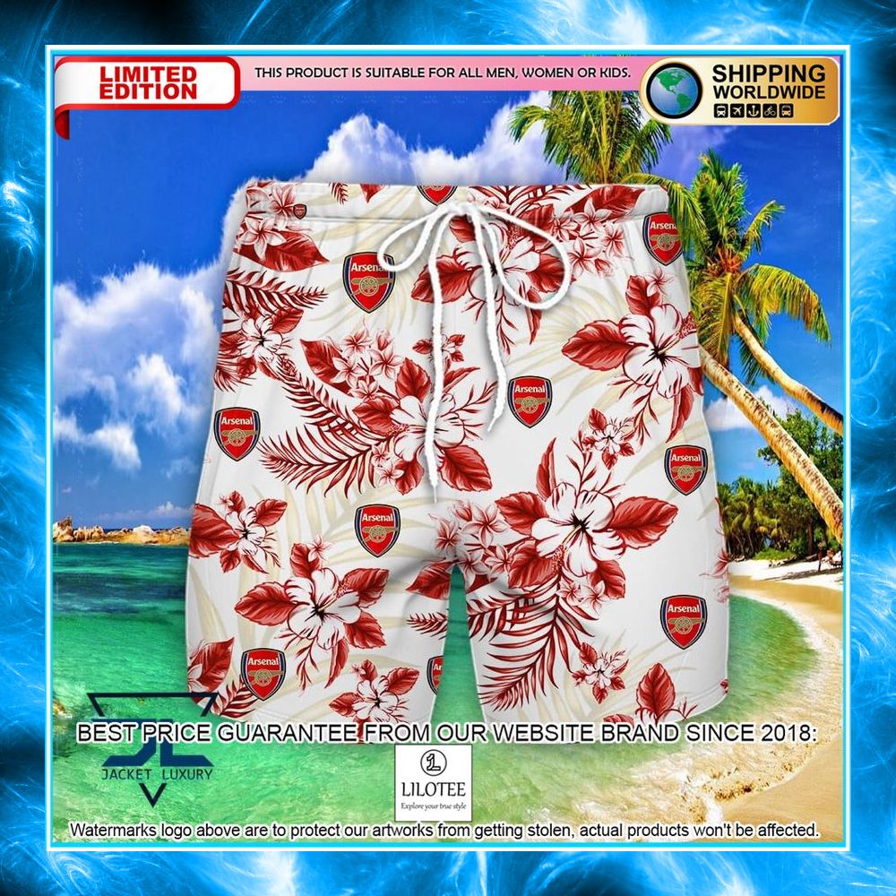 arsenal f c hibiscus hawaiian shirt shorts 2 582