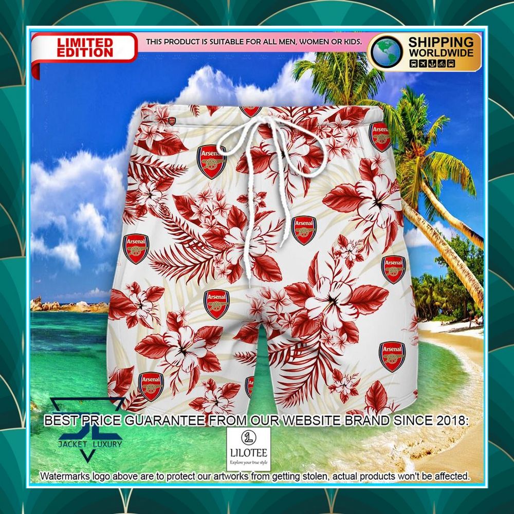 arsenal f c hibiscus hawaiian shirt shorts 2 671