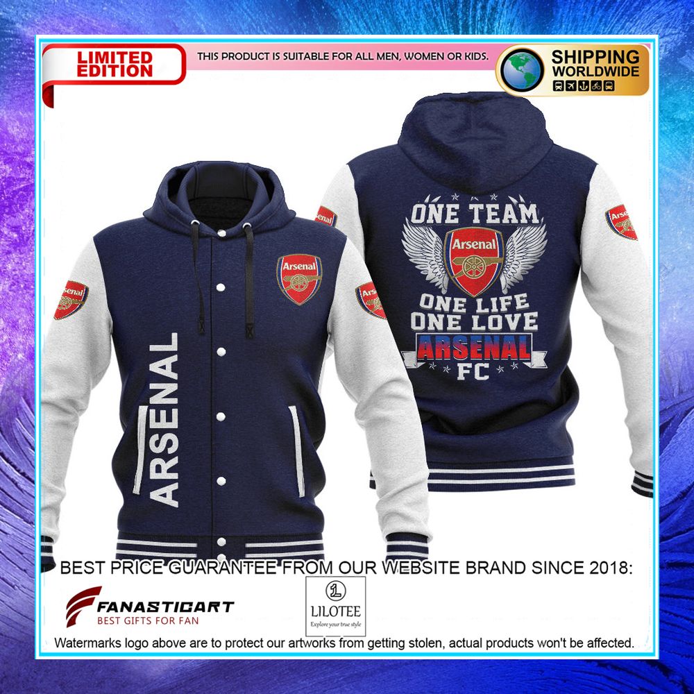 arsenal fc one team one life one love baseball hoodie jacket 2 978