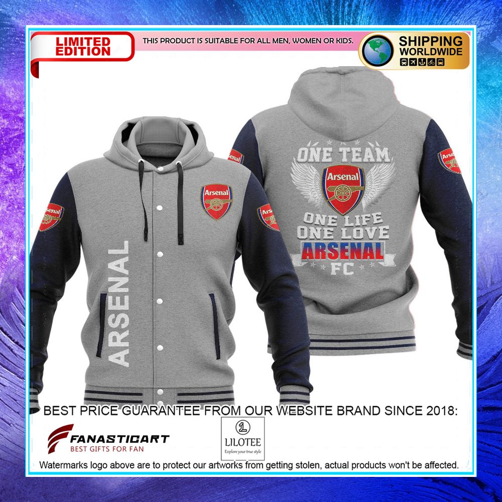 arsenal fc one team one life one love baseball hoodie jacket 3 802