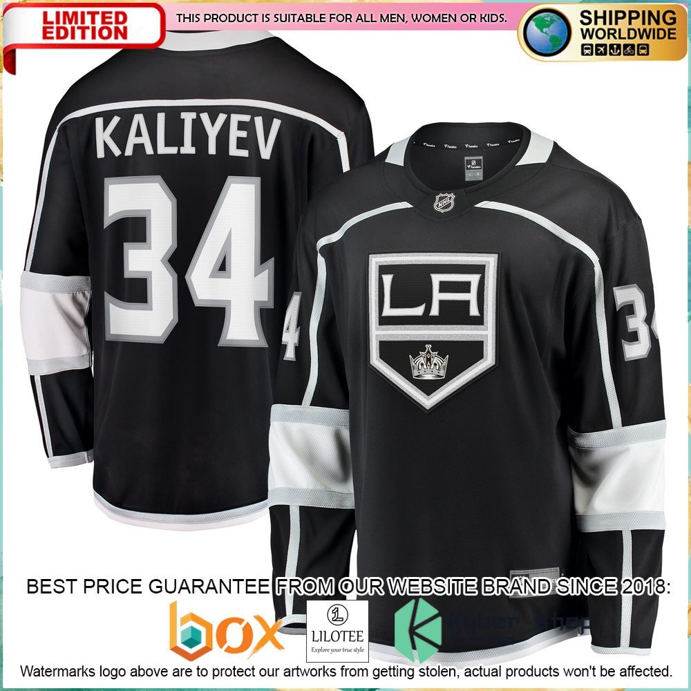 arthur kaliyev los angeles kings home breakaway black hockey jersey 1 482