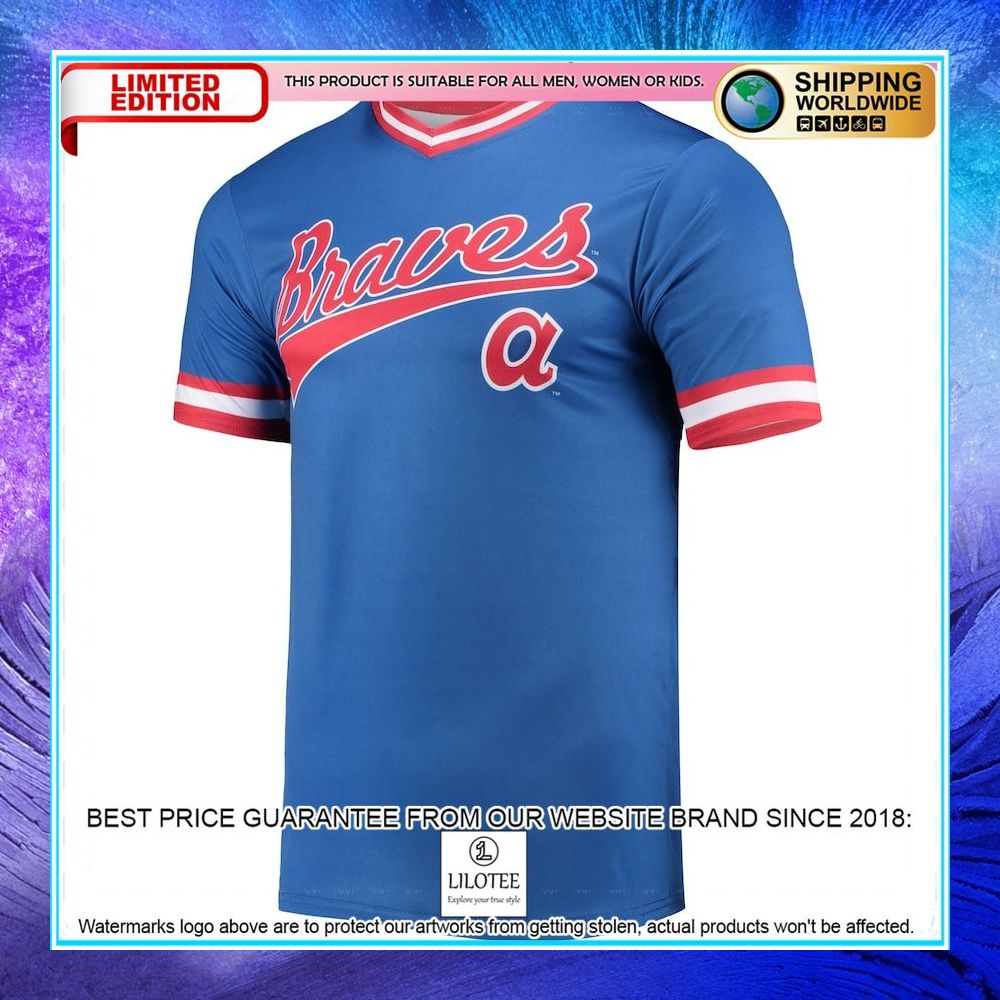 atlanta braves stitches cooperstown collection v neck team color royal red baseball jersey 2 907