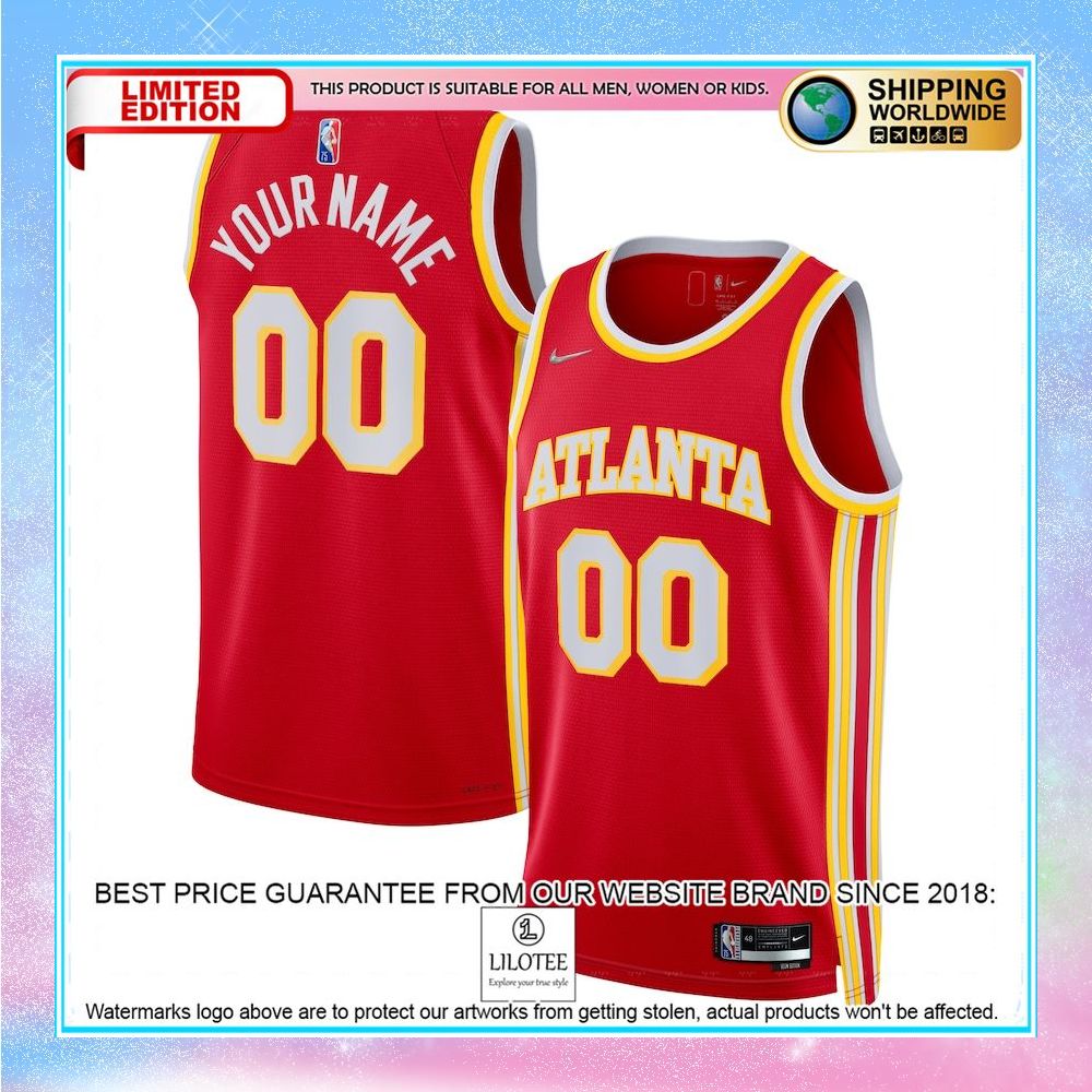 atlanta hawks nike 2021 22 diamond custom red basketball jersey 1 34