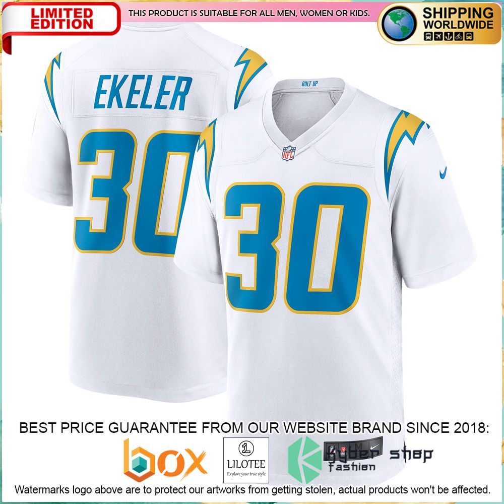 austin ekeler los angeles chargers nike white football jersey 1 440