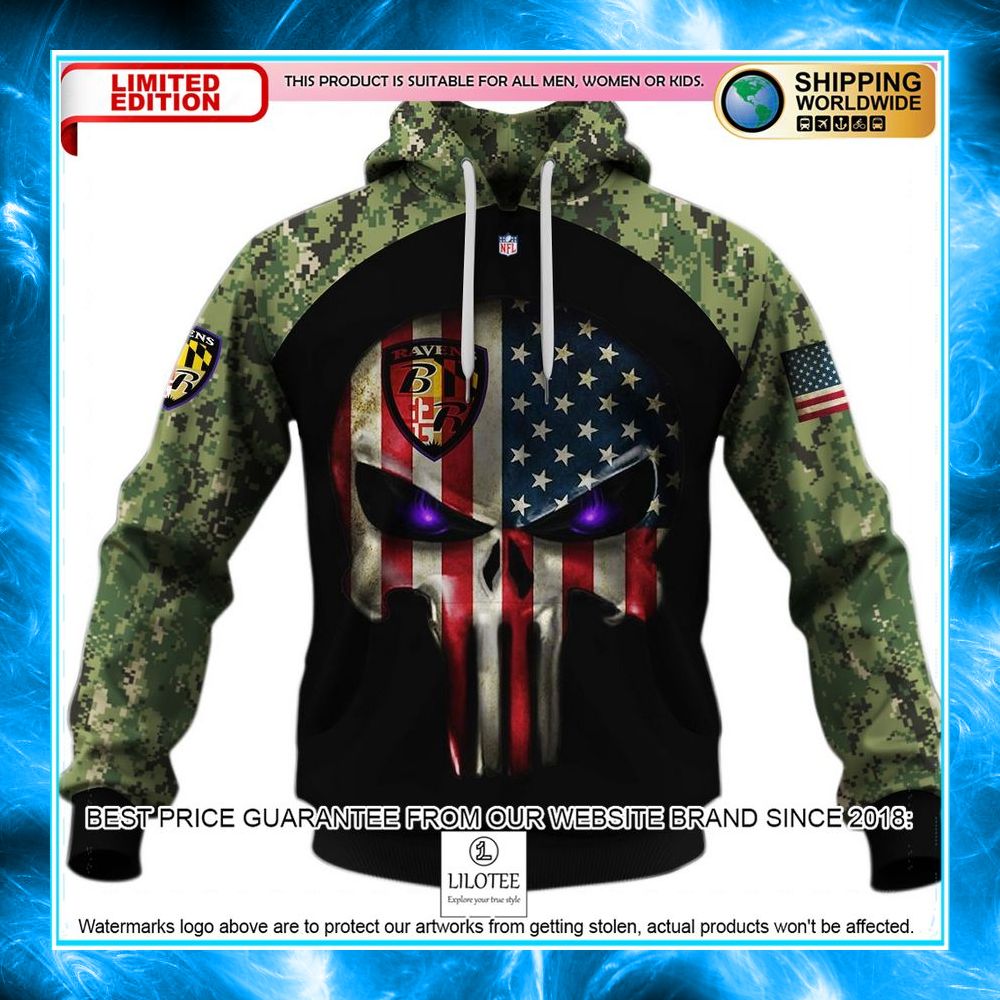 baltimore ravens army camouflage american flag punisher skull 3d shirt hoodie 1 157