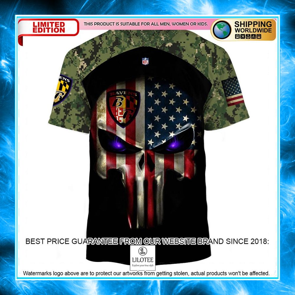 baltimore ravens army camouflage american flag punisher skull 3d shirt hoodie 2 529