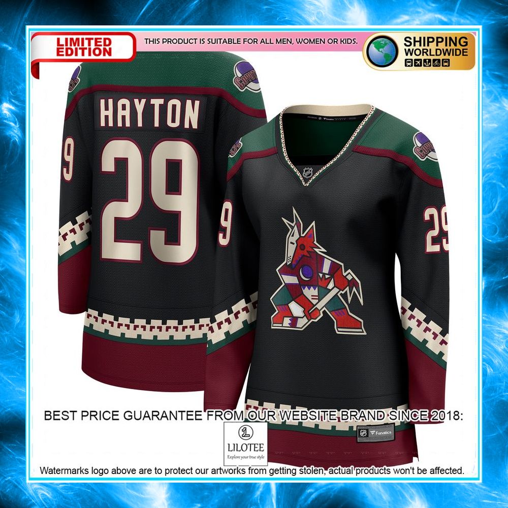 barrett hayton arizona coyotes womens black hockey jersey 1 317
