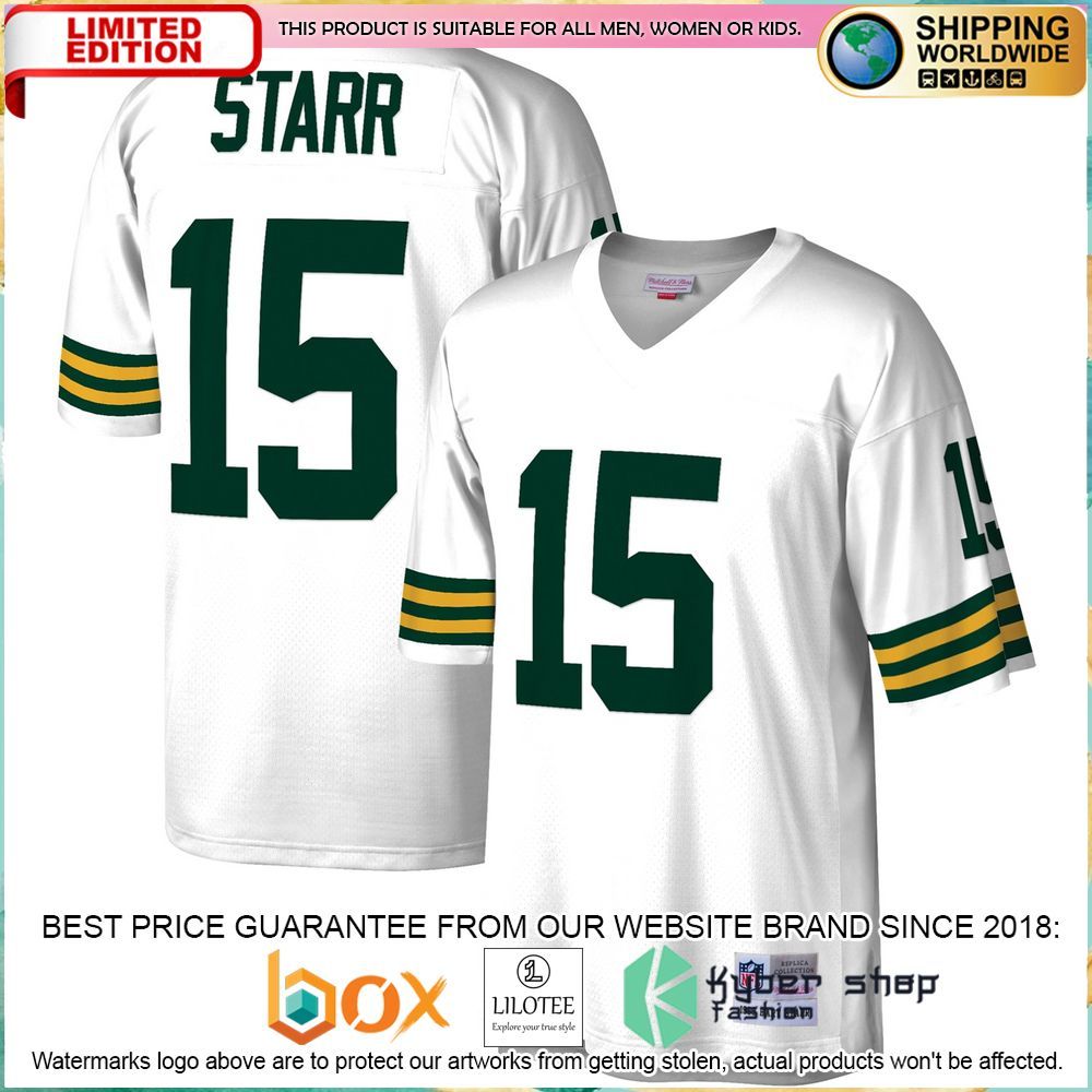bart starr green bay packers mitchell ness 1969 legacy replica white football jersey 1 523