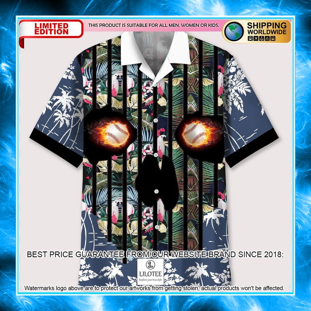 baseball flower skull hawaiian shirt 1 471