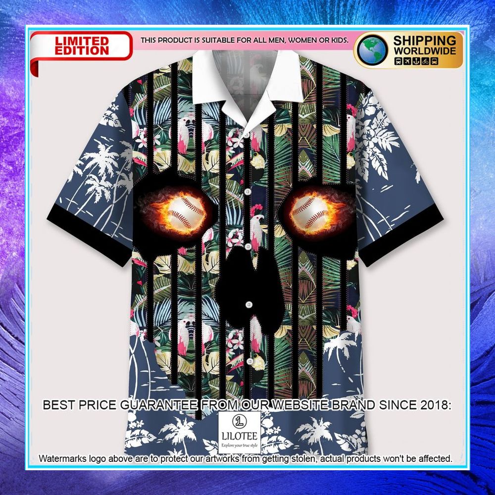 baseball flower skull hawaiian shirt 1 487