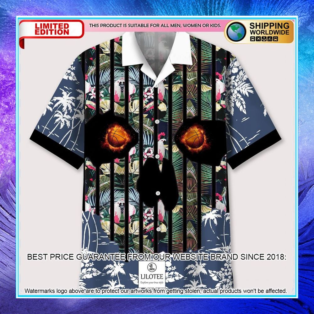 basketball flower skull hawaiian shirt 1 826