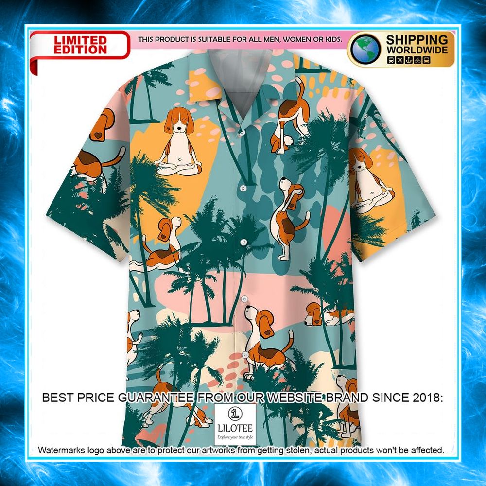 beagle palm tree colorful hawaiian shirt 1 479