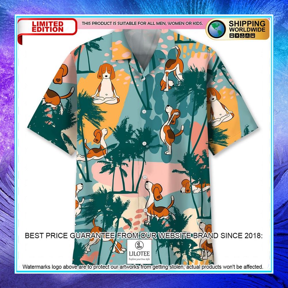 beagle palm tree colorful hawaiian shirt 1 613