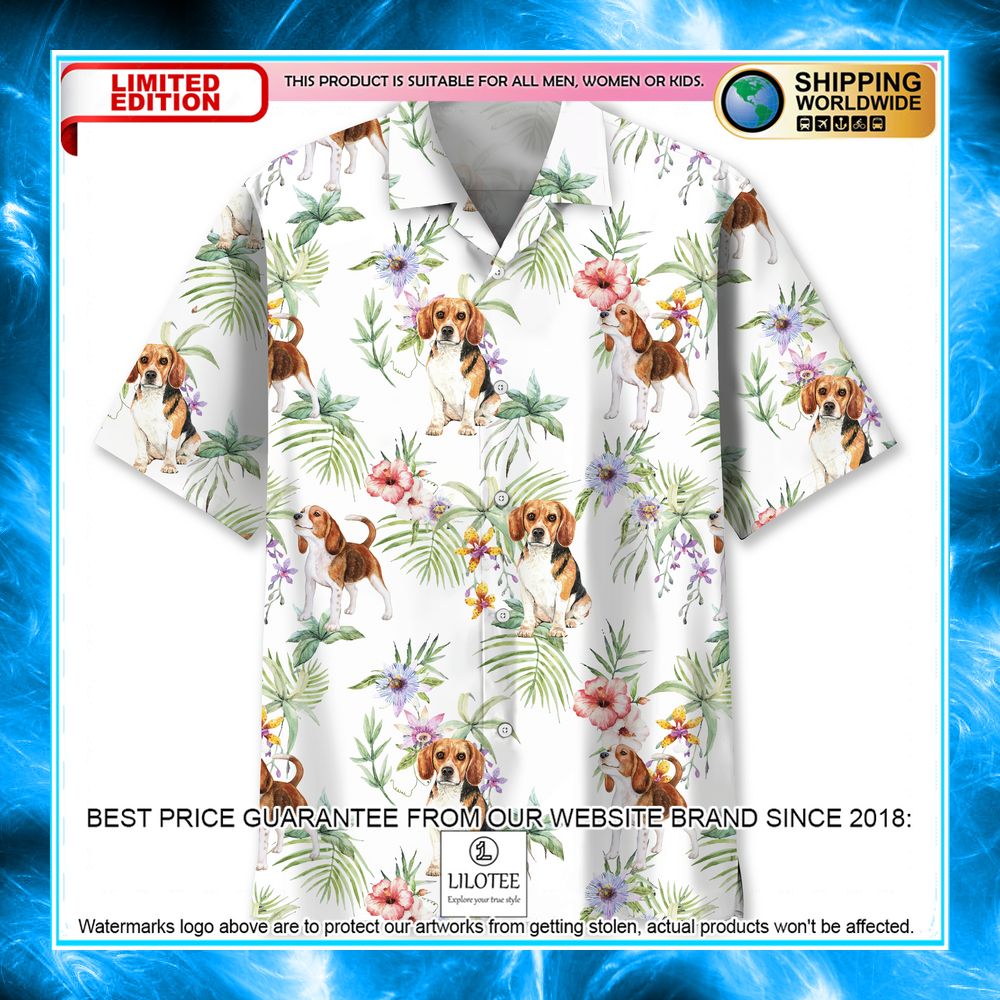 beagle tropical white hawaiian shirt 1 290