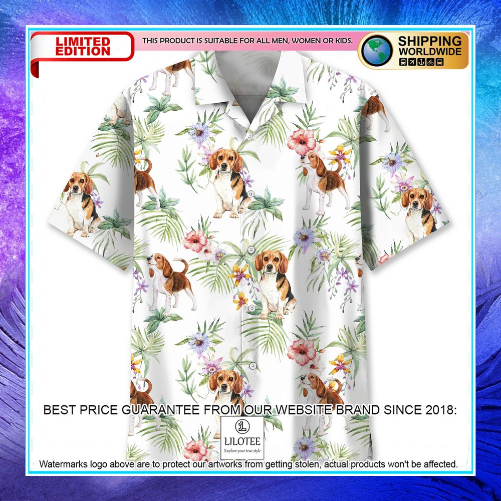 beagle tropical white hawaiian shirt 1 401