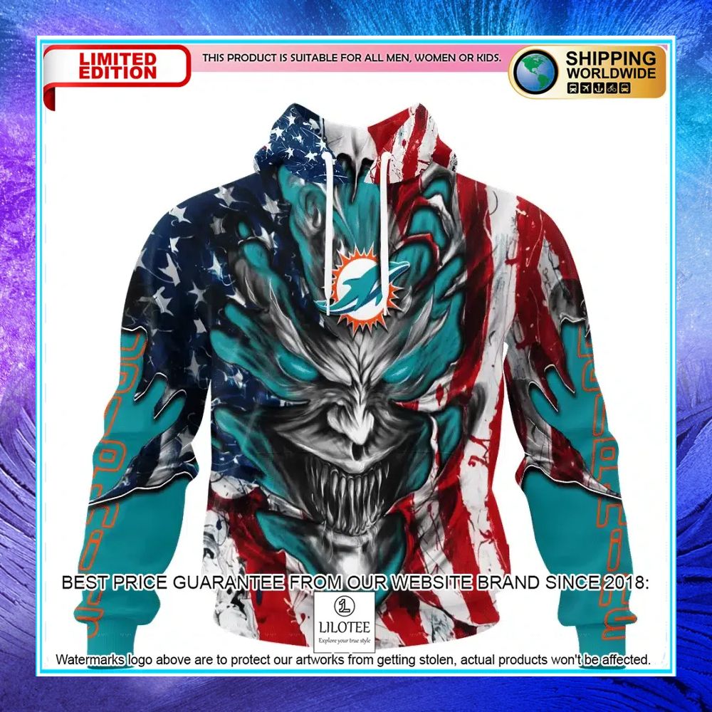 personalized miami dolphins demon face american flag shirt hoodie 1 621