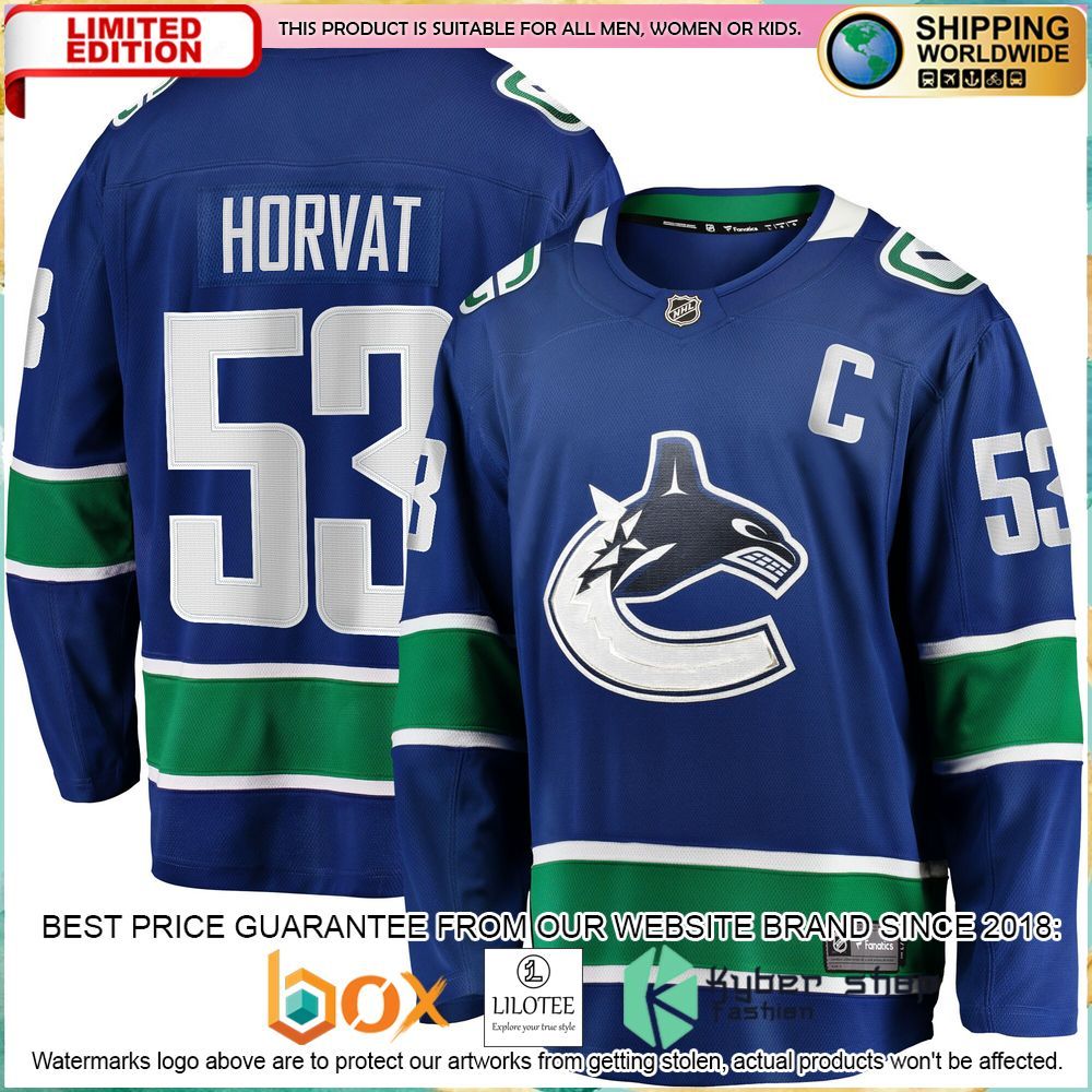 bo horvat vancouver canucks home captain patch blue hockey jersey 1 114