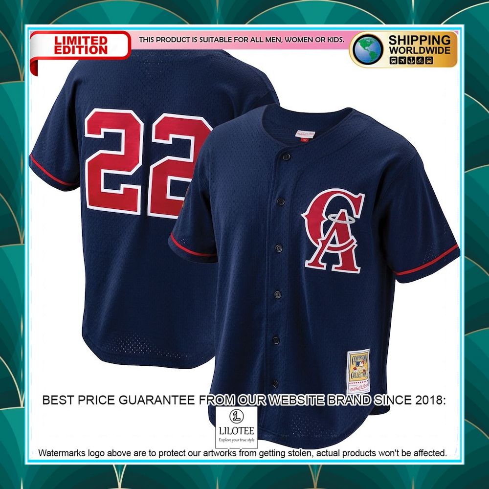 bo jackson california angels mitchell ness cooperstown collection mesh batting practice button up navy baseball jersey 1 828