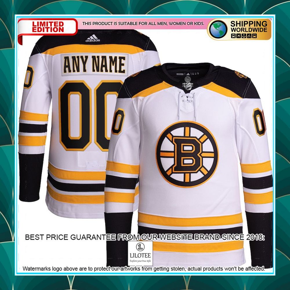 boston bruins adidas away primegreen pro custom white hockey jersey 1 724